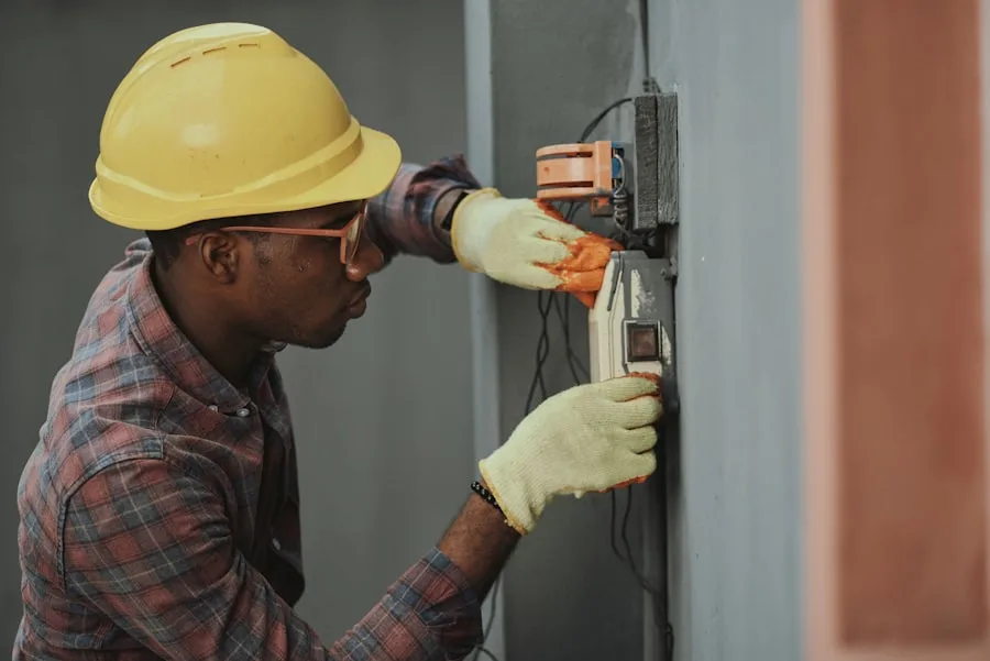 Technician servicing a wall vent unit