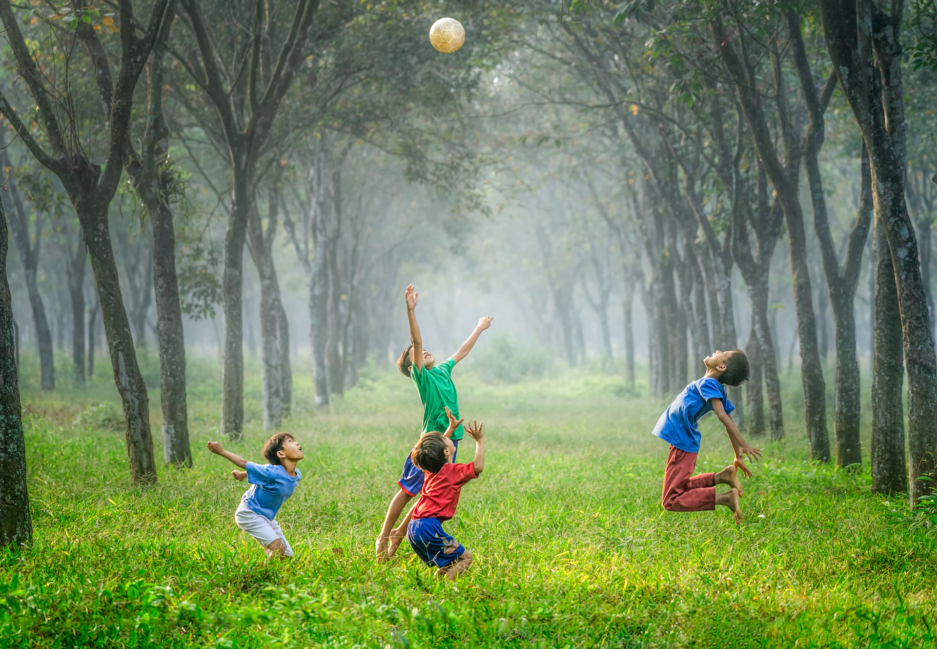 Children laughing and playing outdoors at the farm