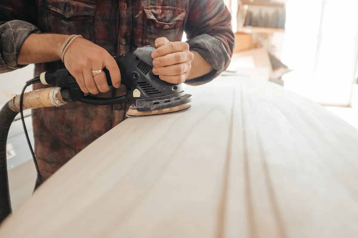 Sanding a board smooth with an orbital sander