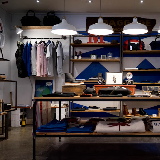 The interior of a small retail store with stock on display