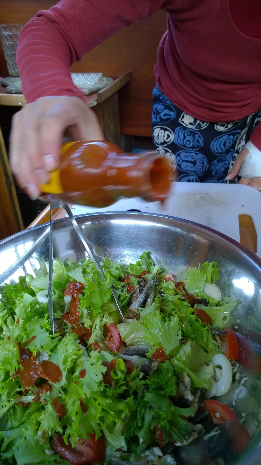 Chicaoji drizzled over a fresh salad