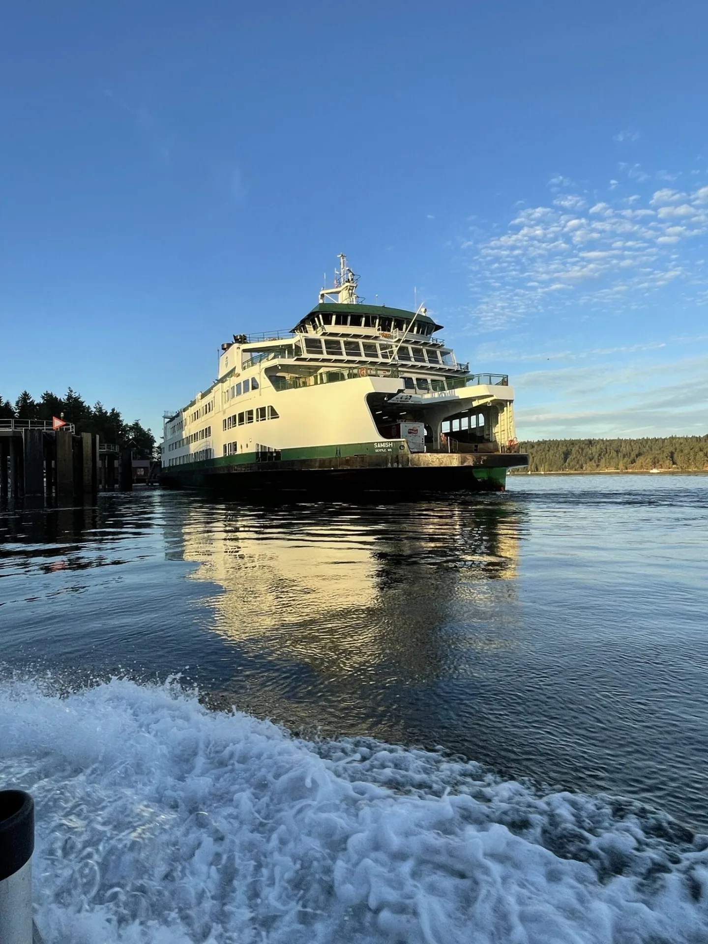 Washington State ferry Samish arriving at an island terminal