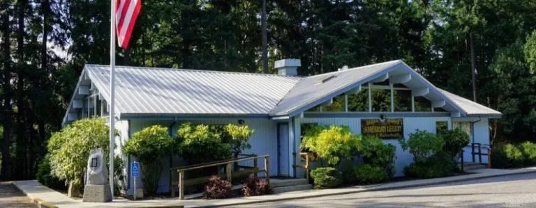 The Post #93 hall on Crescent Beach Drive with the American flag flying out front
